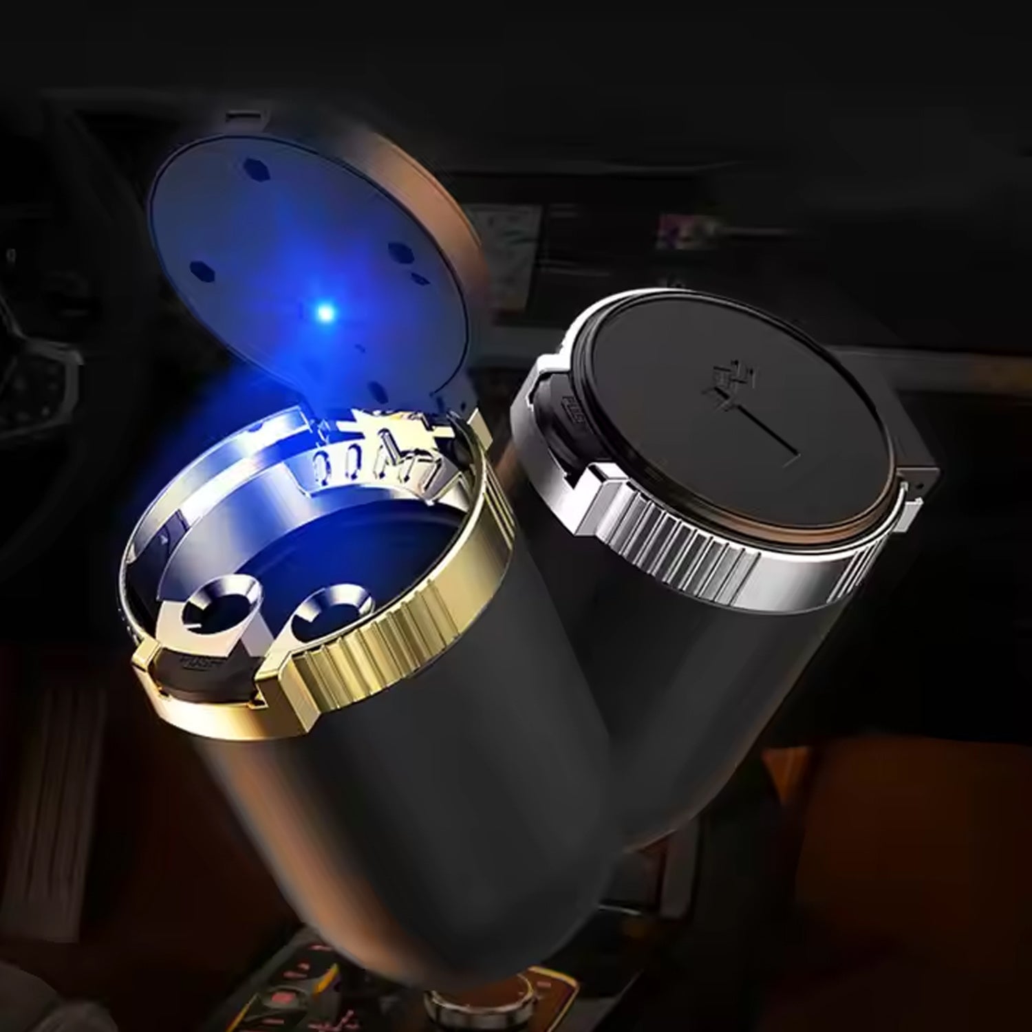 Portable Car Ashtray with Lid and Blue LED Light (1 Pc) Portable Car Ashtray with Lid and Blue LED Light (1 Pc)
